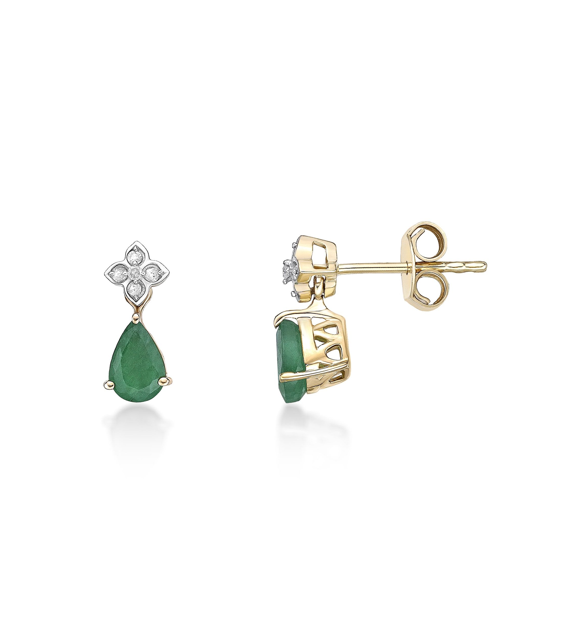 9/10 ct. t.w. Emerald and Diamond Accent Earrings in 10K Gold