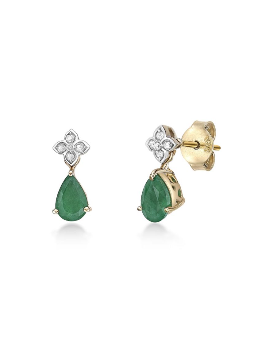 9/10 ct. t.w. Emerald and Diamond Accent Earrings in 10K Gold
