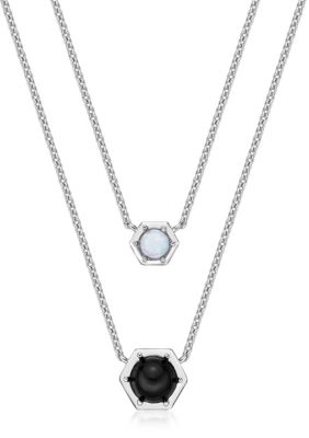 Gemminded 0.65 ct. t.w. Black Onyx and 1/6 ct. t.w. Lab-created Opal Pendant Necklace in Sterling Silver