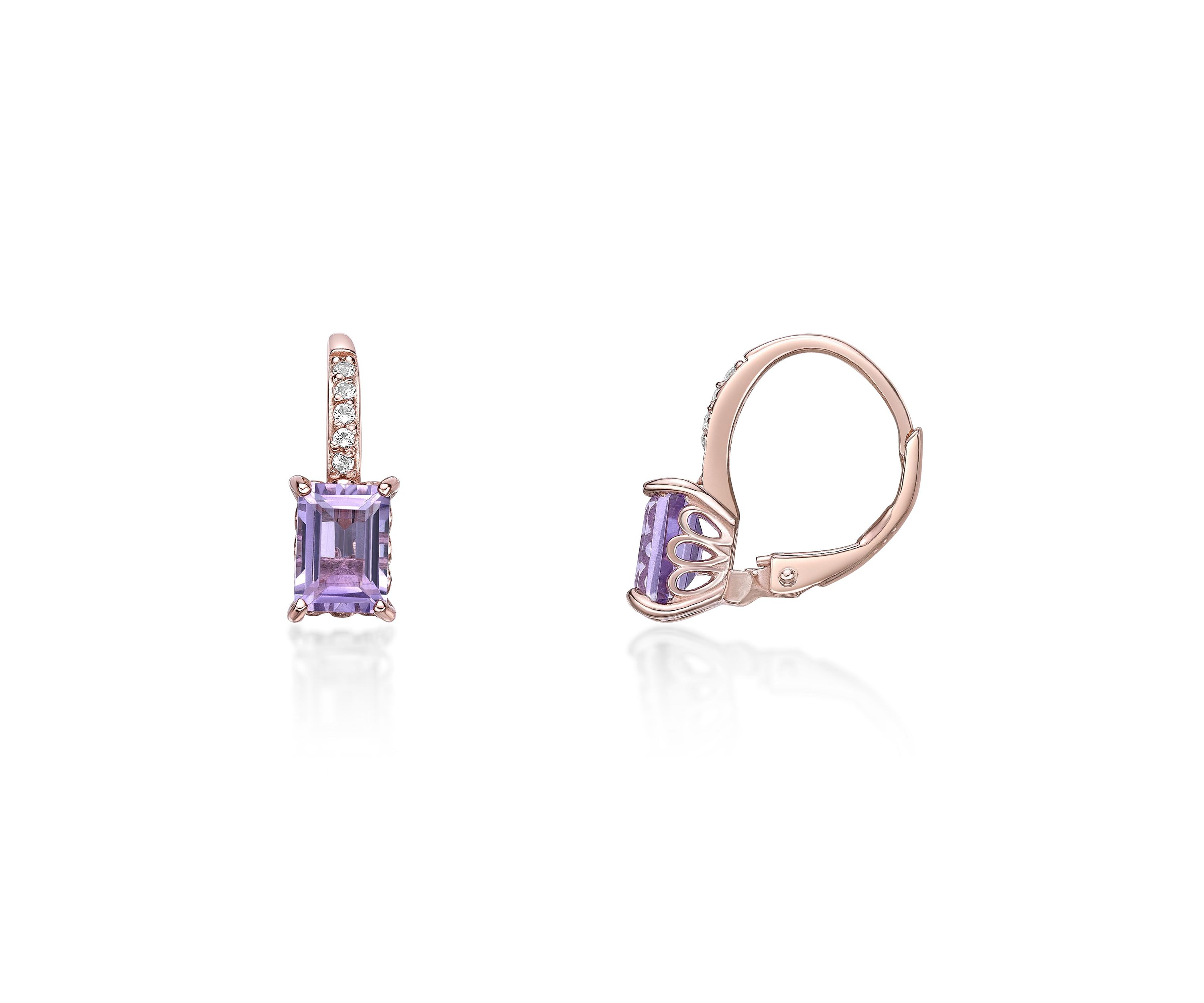 Amethyst and White Topaz Earrings in Rose Gold Plated Sterling Silver