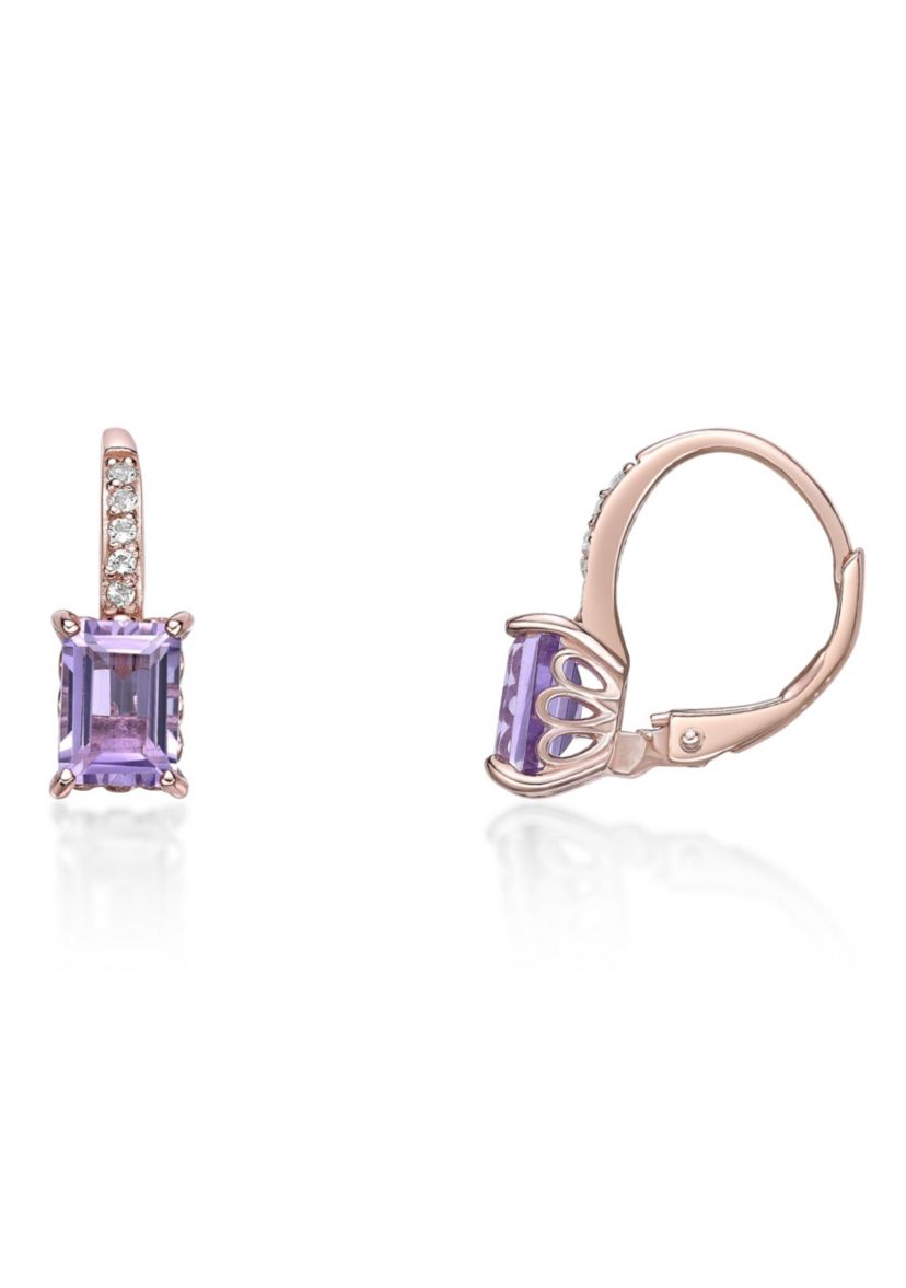 Amethyst and White Topaz Earrings in Rose Gold Plated Sterling Silver