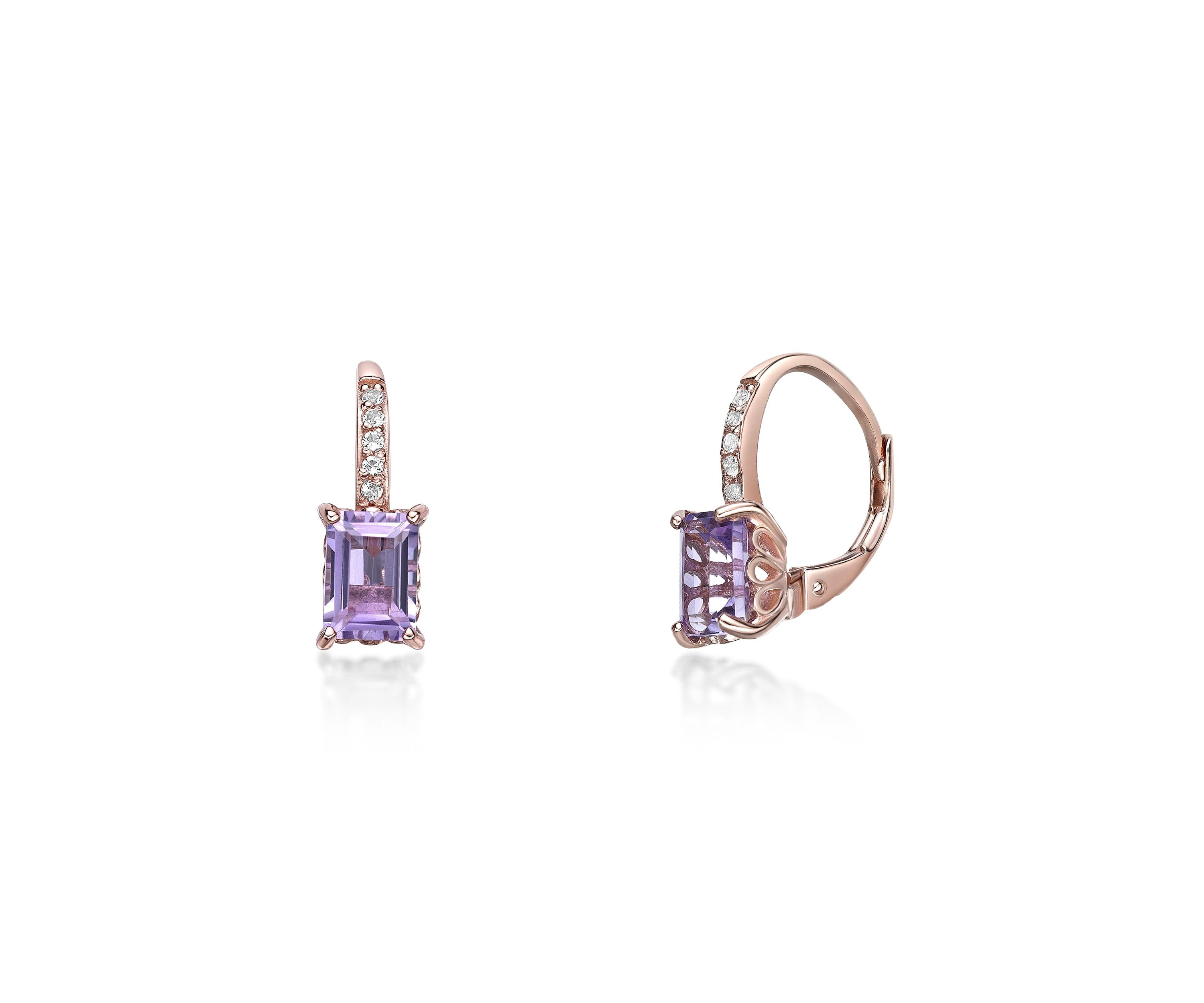Amethyst and White Topaz Earrings in Rose Gold Plated Sterling Silver
