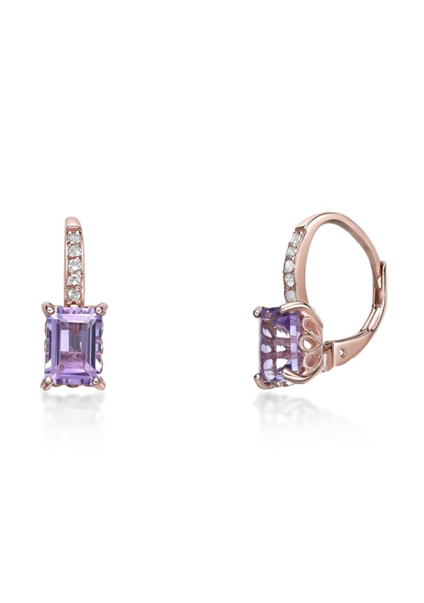 Amethyst and White Topaz Earrings in Rose Gold Plated Sterling Silver