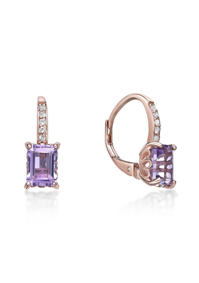Amethyst and White Topaz Earrings in Rose Gold Plated Sterling Silver