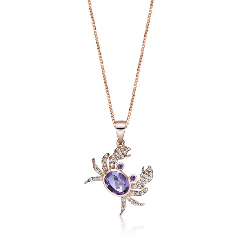 Gold Over Silver Amethyst and White Topaz Crab Pendant Necklace