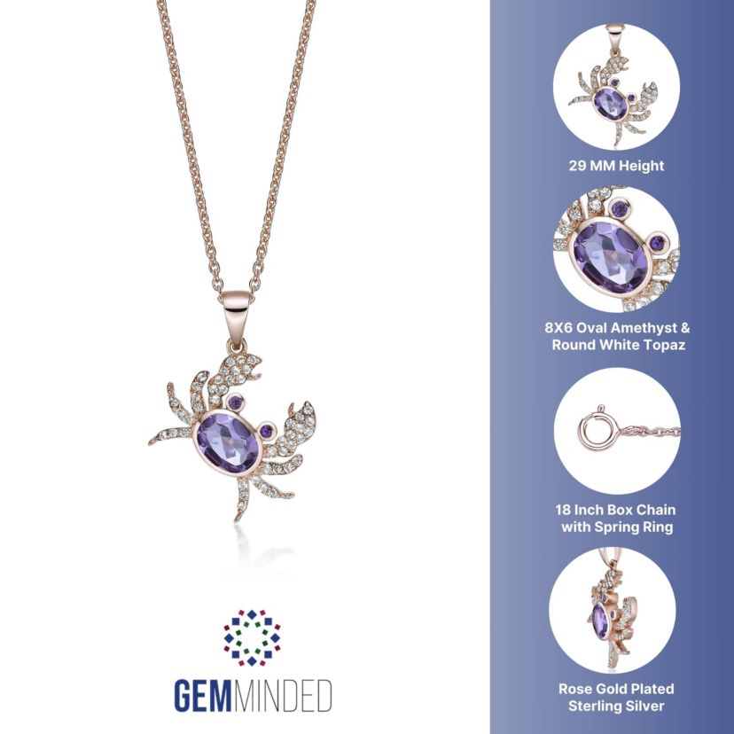 Gold Over Silver Amethyst and White Topaz Crab Pendant Necklace