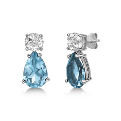 Gemminded Women's Pear-Shaped Blue Topaz and White Topaz Stud Earrings In Sterling Silver