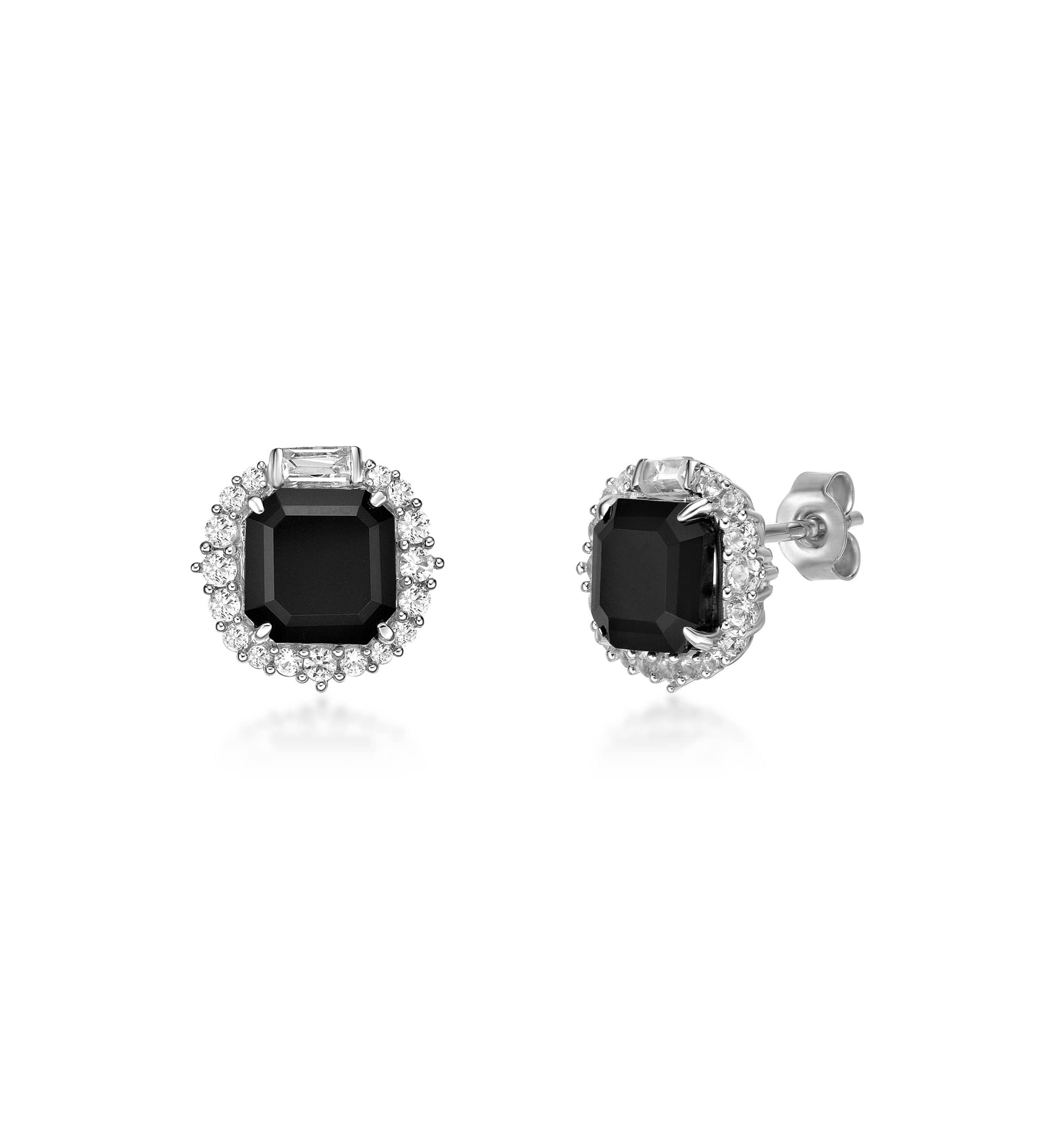 3 ct. t.w.Black Onyx and 1/5 ct. t.w. Created White Sapphire Earrings in Sterling Silver