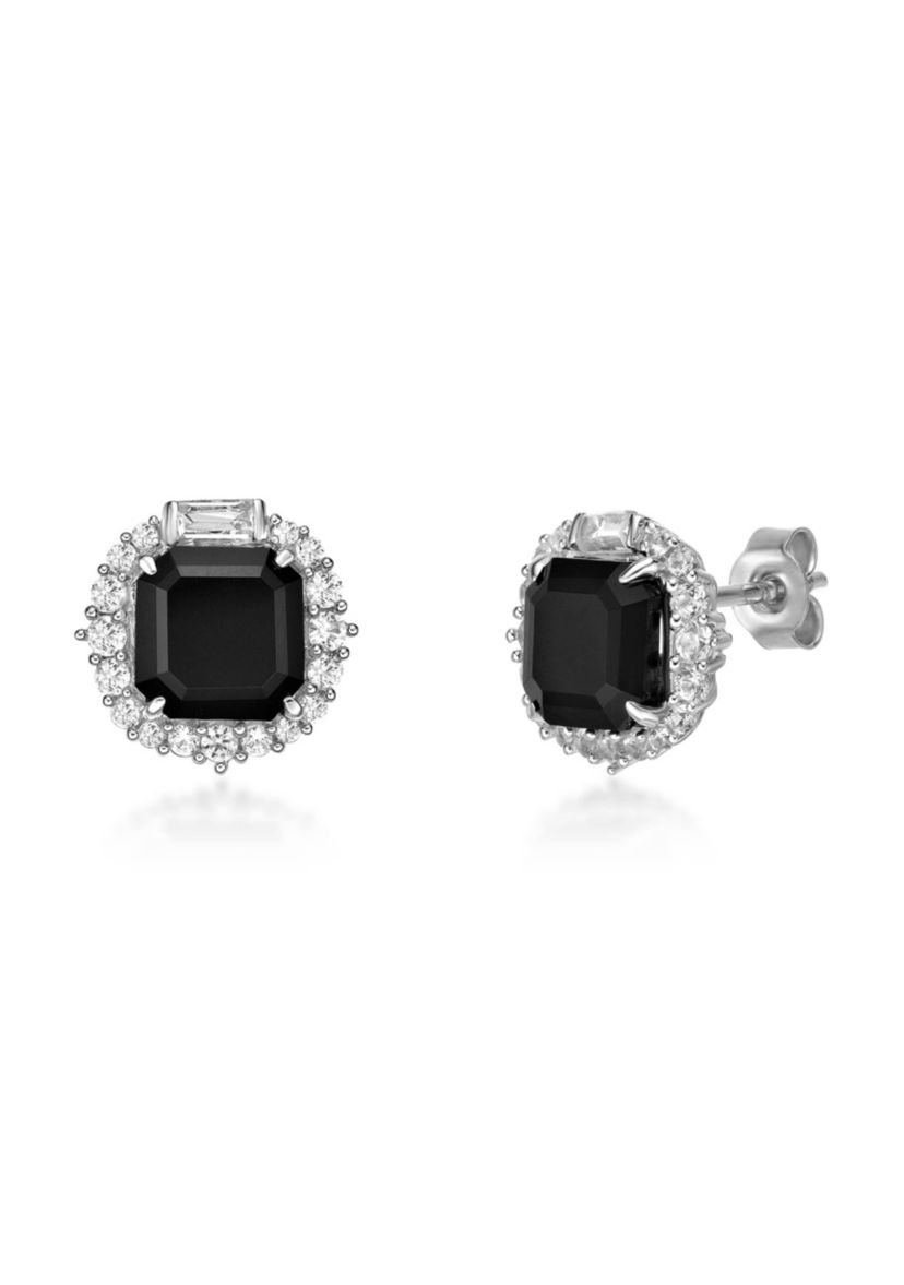 3 ct. t.w.Black Onyx and 1/5 ct. t.w. Created White Sapphire Earrings in Sterling Silver