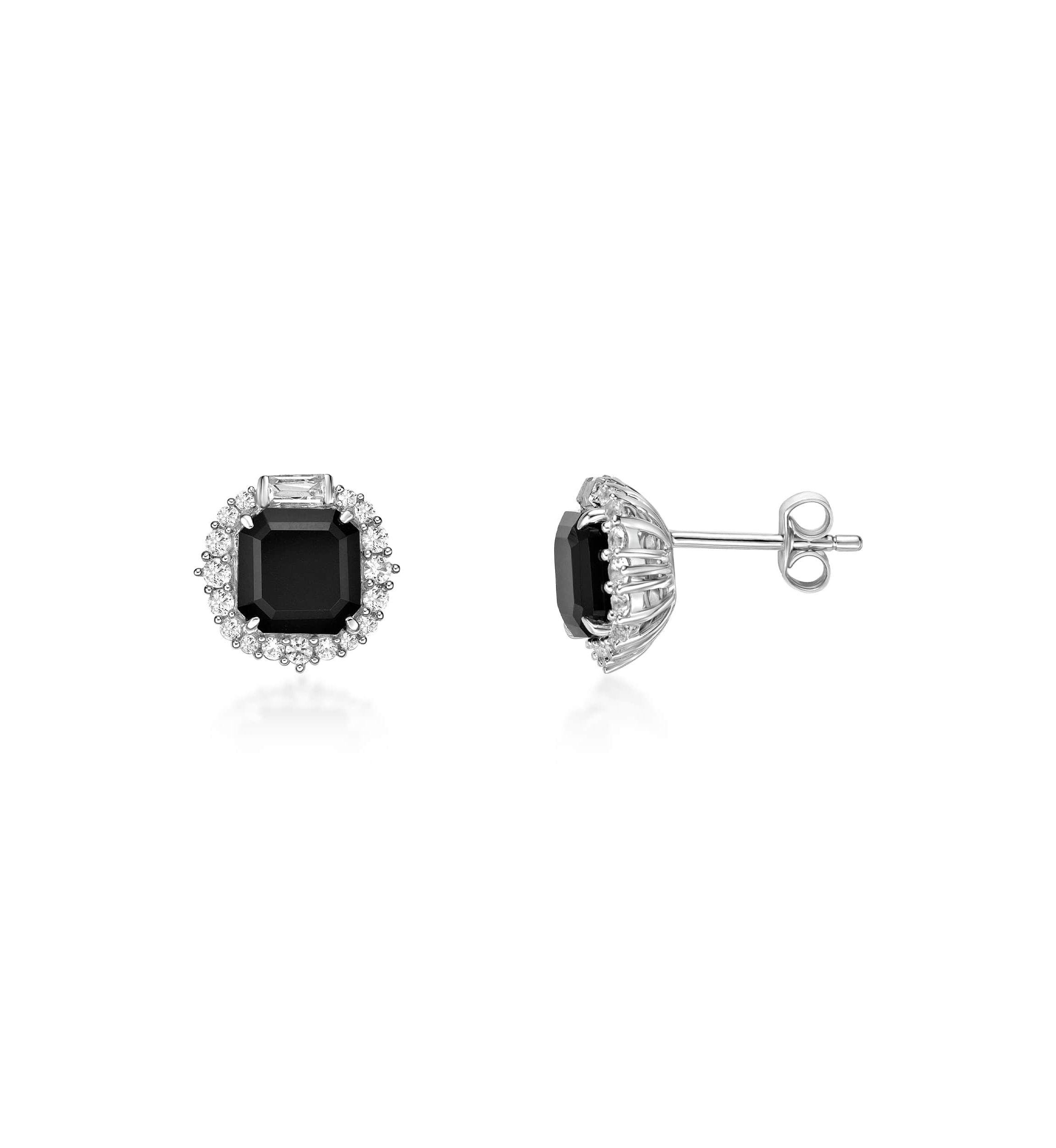 3 ct. t.w.Black Onyx and 1/5 ct. t.w. Created White Sapphire Earrings in Sterling Silver