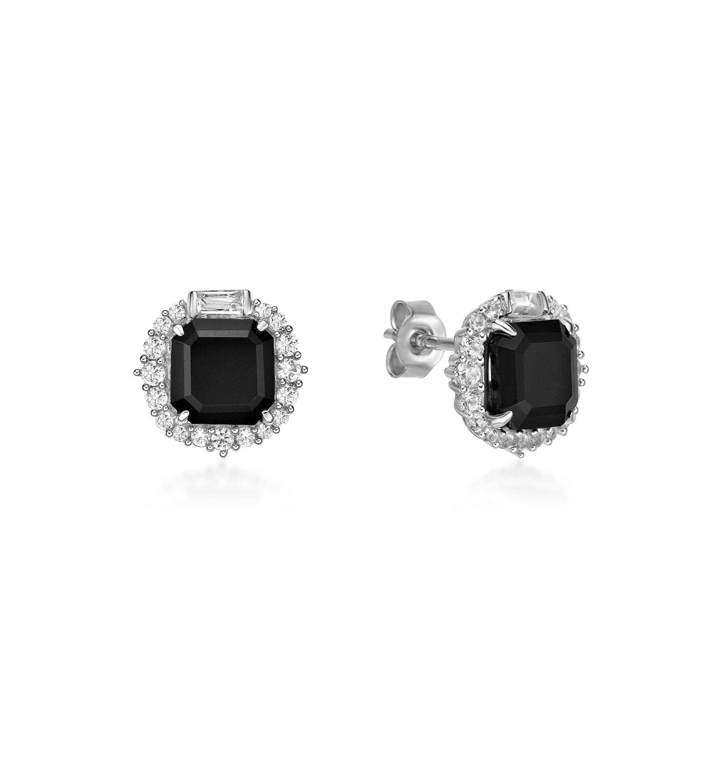 3 ct. t.w.Black Onyx and 1/5 ct. t.w. Created White Sapphire Earrings in Sterling Silver