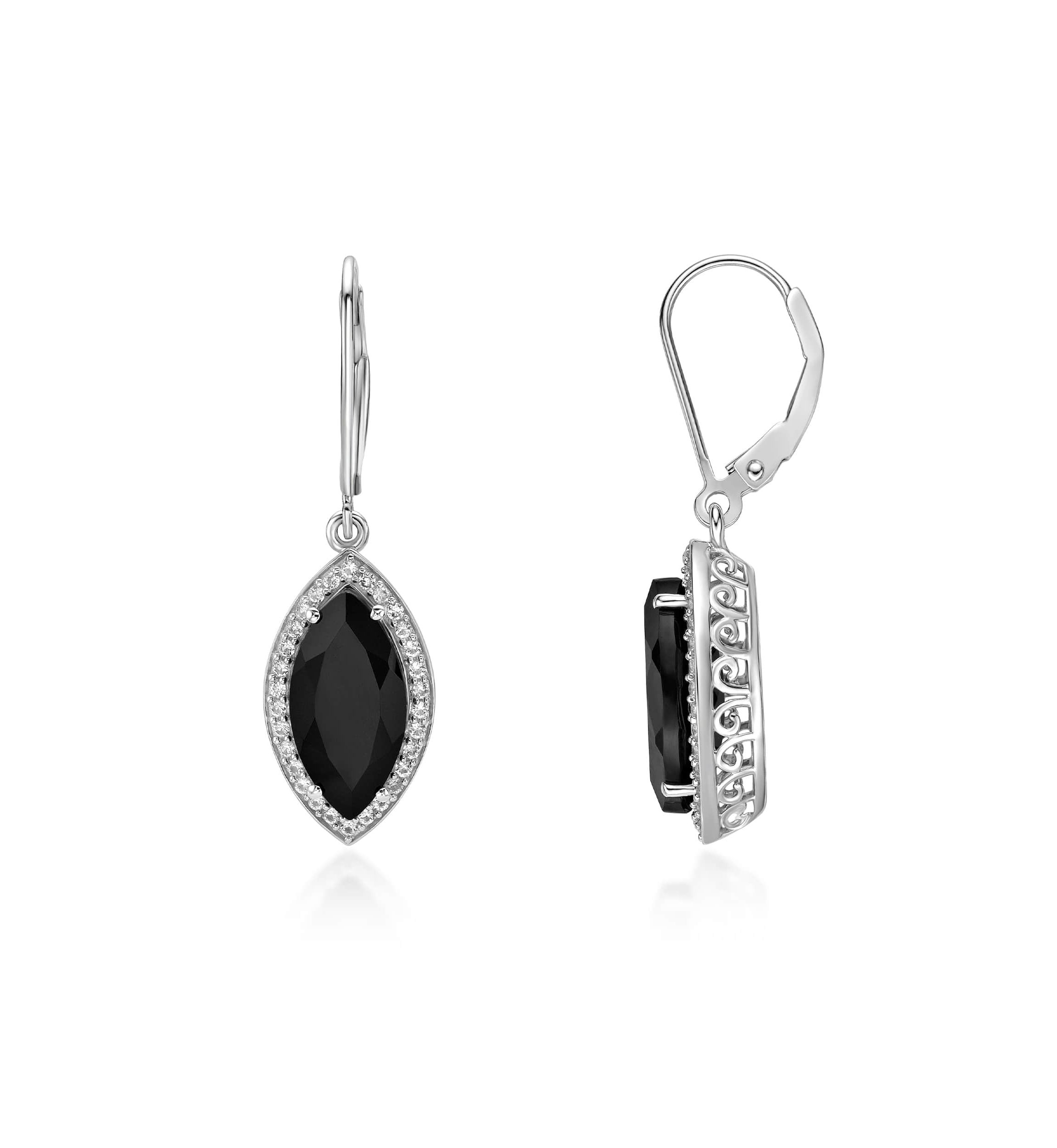 2 7/8 ct. t.w. Black Onyx and 5/8 ct. t.w. Created Whire Sapphire Earrings in Sterling Silver