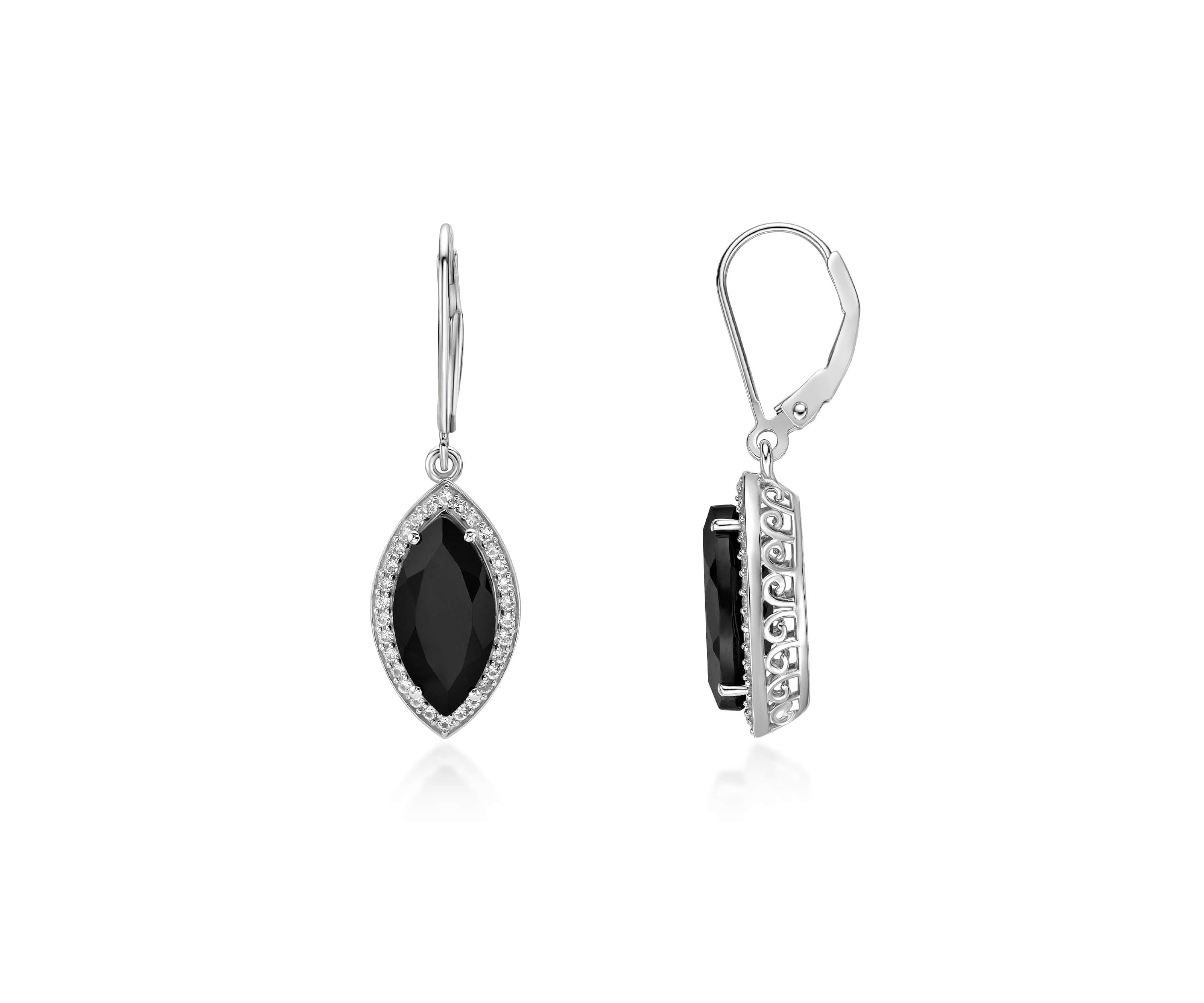 2 7/8 ct. t.w. Black Onyx and 5/8 ct. t.w. Created Whire Sapphire Earrings in Sterling Silver
