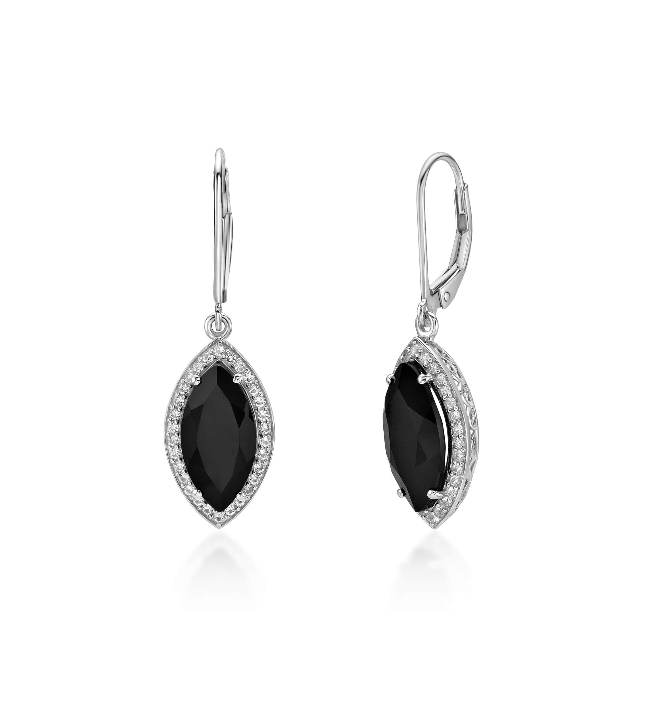 2 7/8 ct. t.w. Black Onyx and 5/8 ct. t.w. Created Whire Sapphire Earrings in Sterling Silver