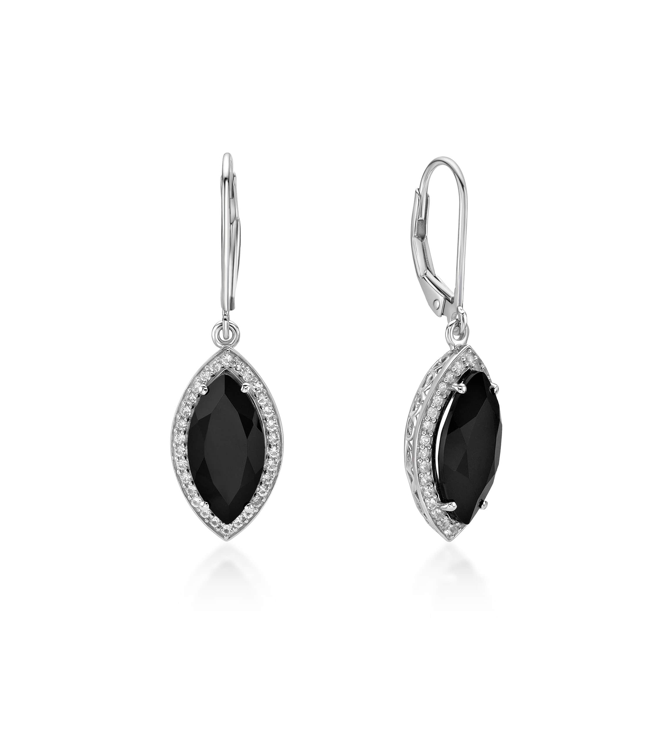 2 7/8 ct. t.w. Black Onyx and 5/8 ct. t.w. Created Whire Sapphire Earrings in Sterling Silver