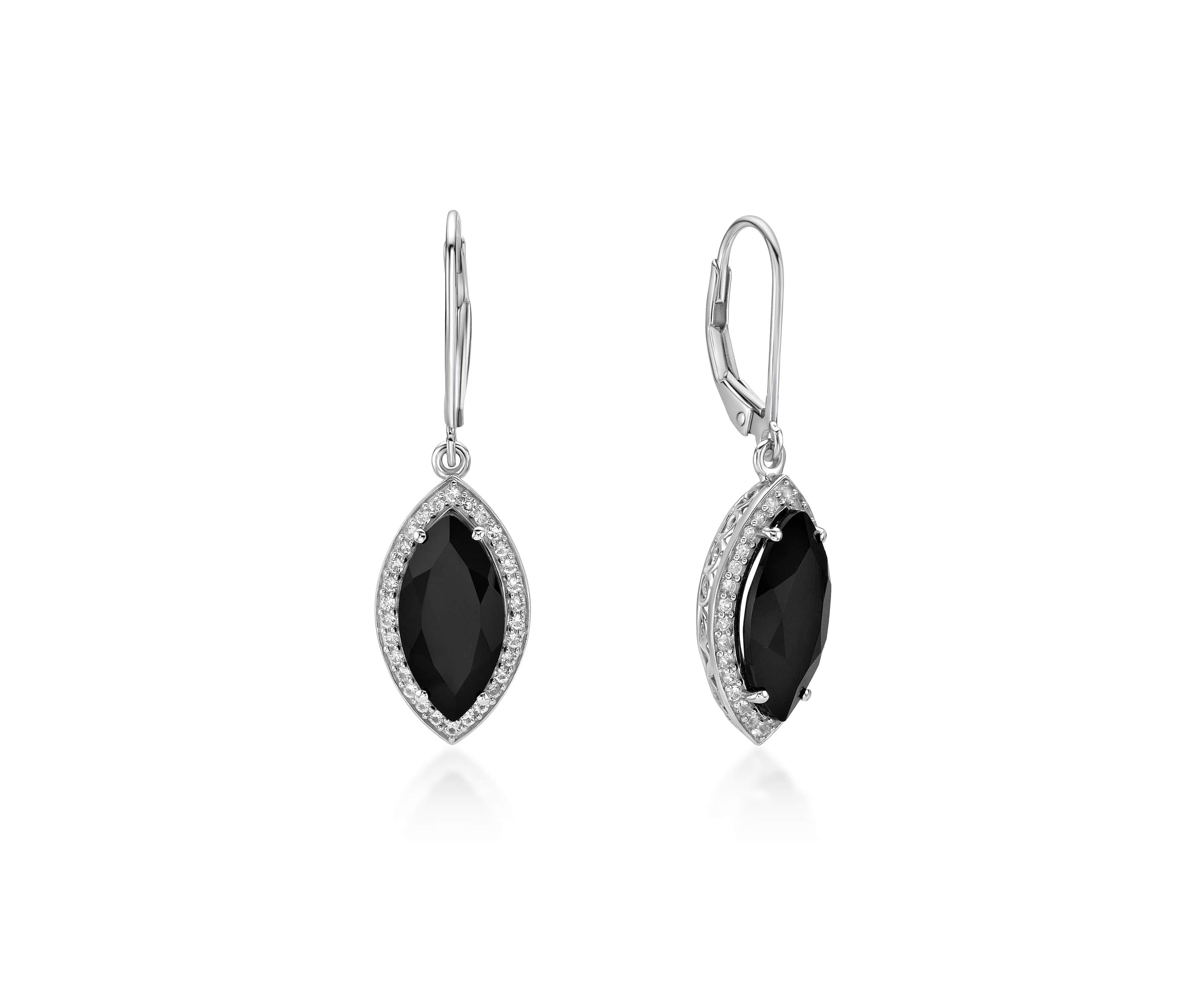 2 7/8 ct. t.w. Black Onyx and 5/8 ct. t.w. Created Whire Sapphire Earrings in Sterling Silver