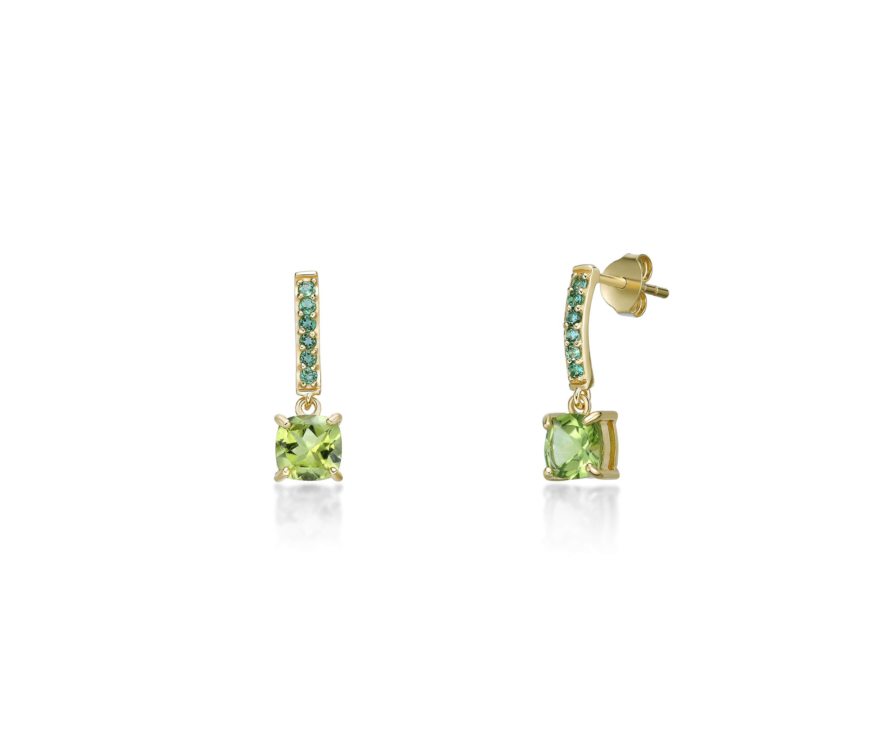 1 7/8 ct. t.w. Peridot and 1/3 ct. t.w. Created Emerald Earrings in 2 Micron Gold Plated Sterling Silver