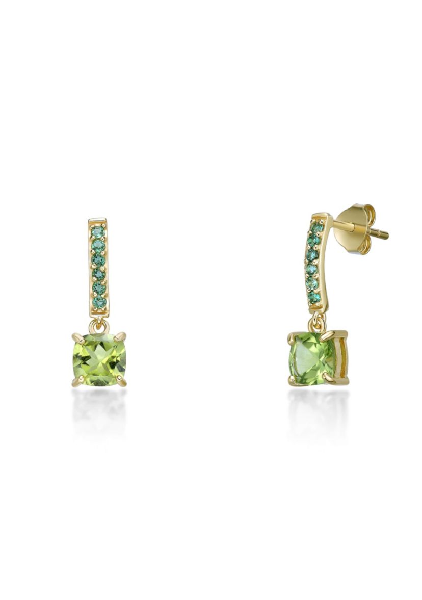 1 7/8 ct. t.w. Peridot and 1/3 ct. t.w. Created Emerald Earrings in 2 Micron Gold Plated Sterling Silver