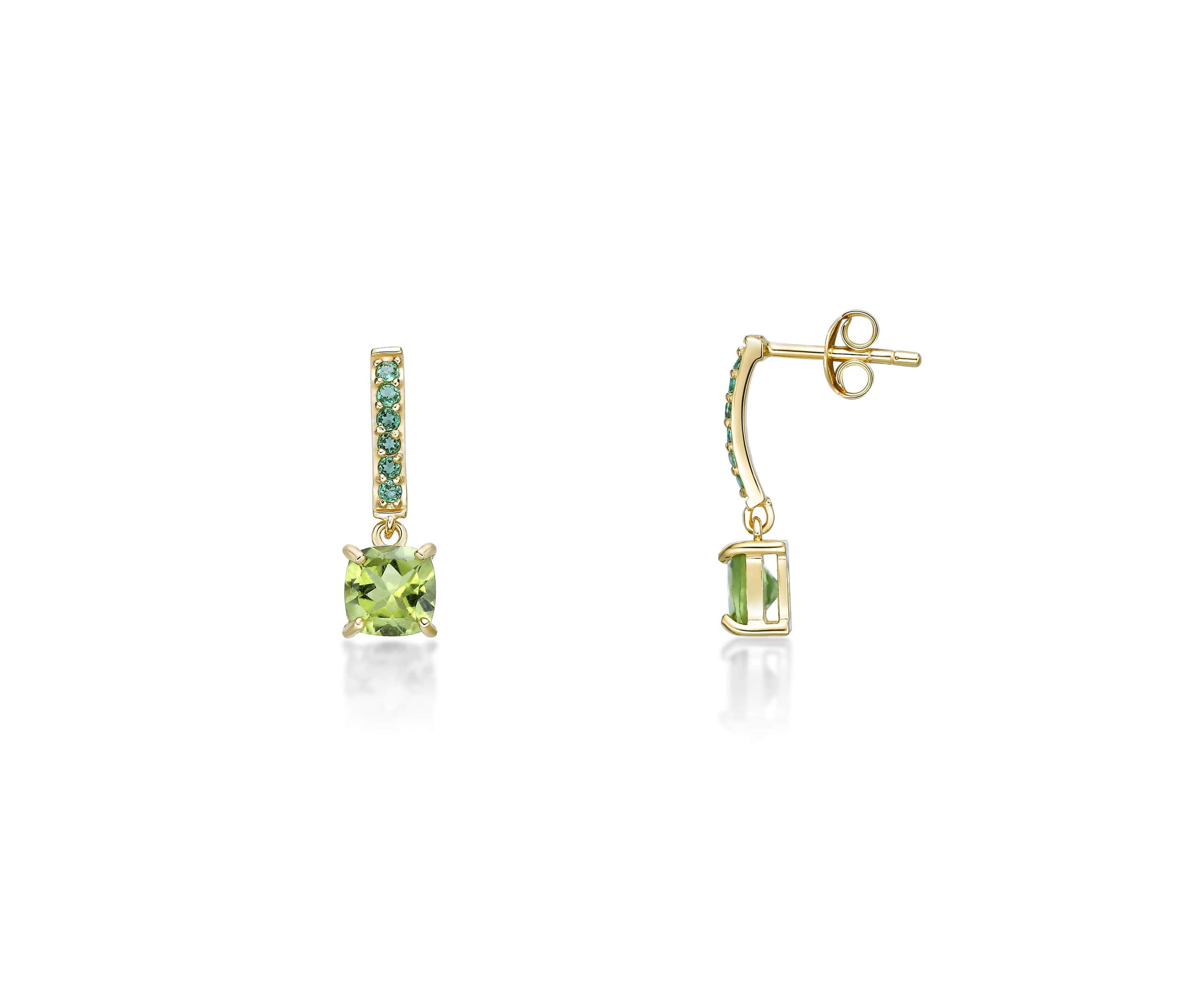 1 7/8 ct. t.w. Peridot and 1/3 ct. t.w. Created Emerald Earrings in 2 Micron Gold Plated Sterling Silver