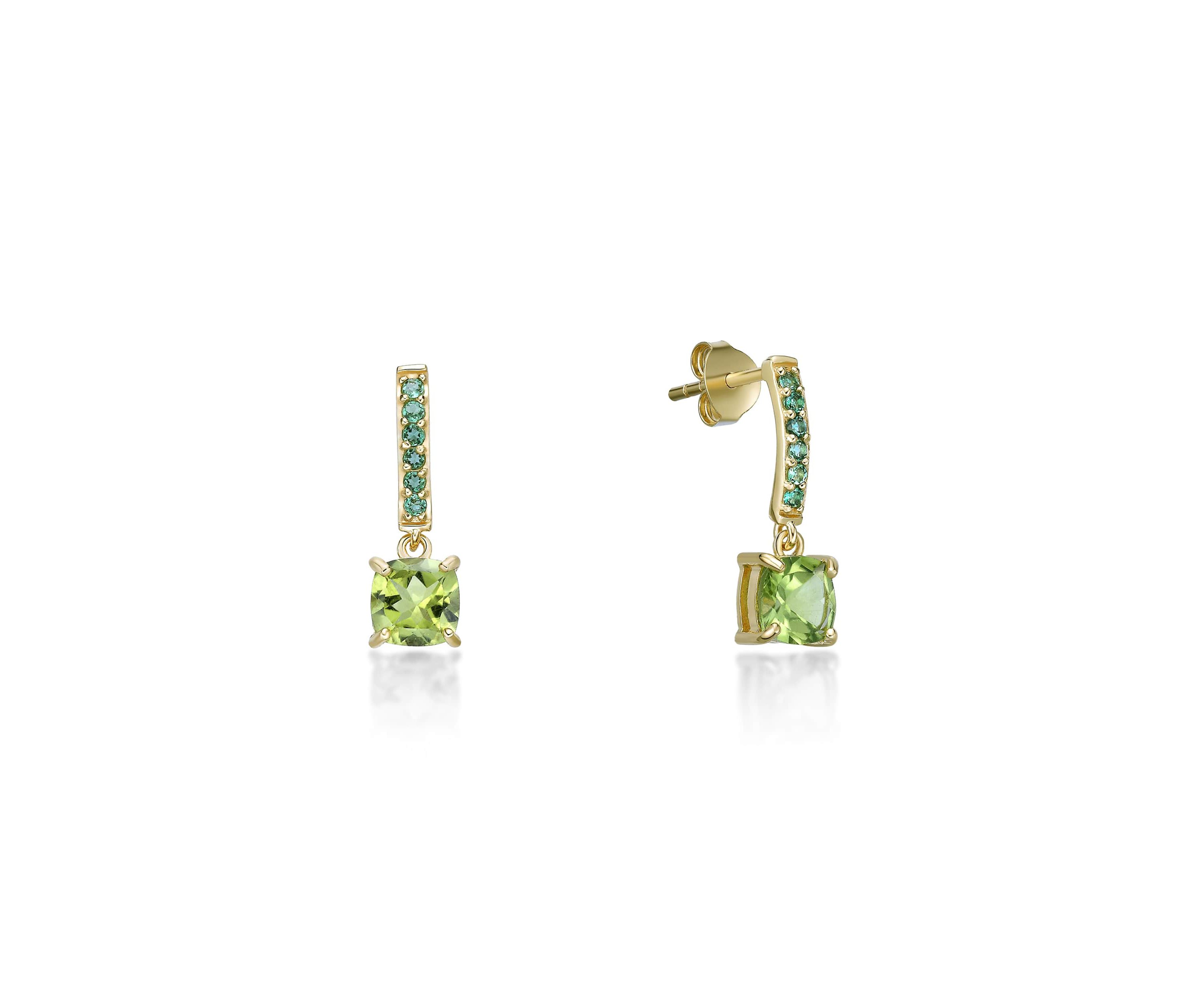 1 7/8 ct. t.w. Peridot and 1/3 ct. t.w. Created Emerald Earrings in 2 Micron Gold Plated Sterling Silver