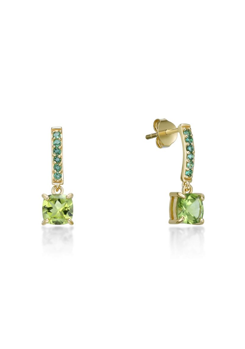 1 7/8 ct. t.w. Peridot and 1/3 ct. t.w. Created Emerald Earrings in 2 Micron Gold Plated Sterling Silver