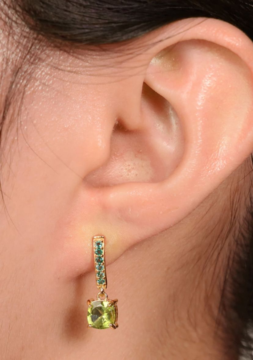 1 7/8 ct. t.w. Peridot and 1/3 ct. t.w. Created Emerald Earrings in 2 Micron Gold Plated Sterling Silver