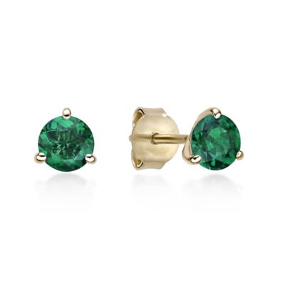 Gemminded Lab Created Women's Round Gemstone Martini Stud Earrings in 10K Yellow Gold