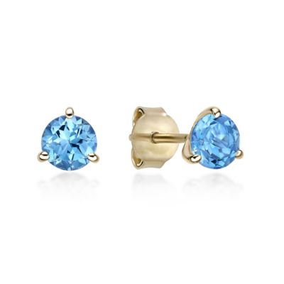 Gemminded Lab Created Women's Round Gemstone Martini Stud Earrings in 10K Yellow Gold, Blue