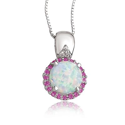 Gemminded 1.2 ct. t.w. Created Opal, Created Pink Sapphire & Diamond Accent Pendant Necklace in Sterling Silver