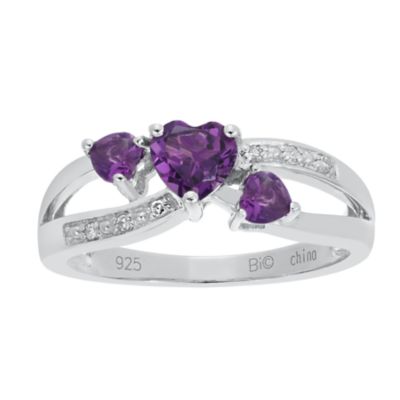 Gemminded Women's Heart-Shaped Gemstone Ring with Diamond Accents in Sterling Silver