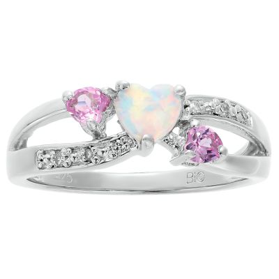 Gemminded Women's Heart-Shaped Gemstone Ring with Diamond Accents in Sterling Silver, 5