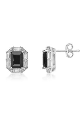 Belk & Co 1.5 Ct. T.w. Black Onyx And 1 Ct. T.w. Lab-Created White Sapphire Earrings In Sterling Silver