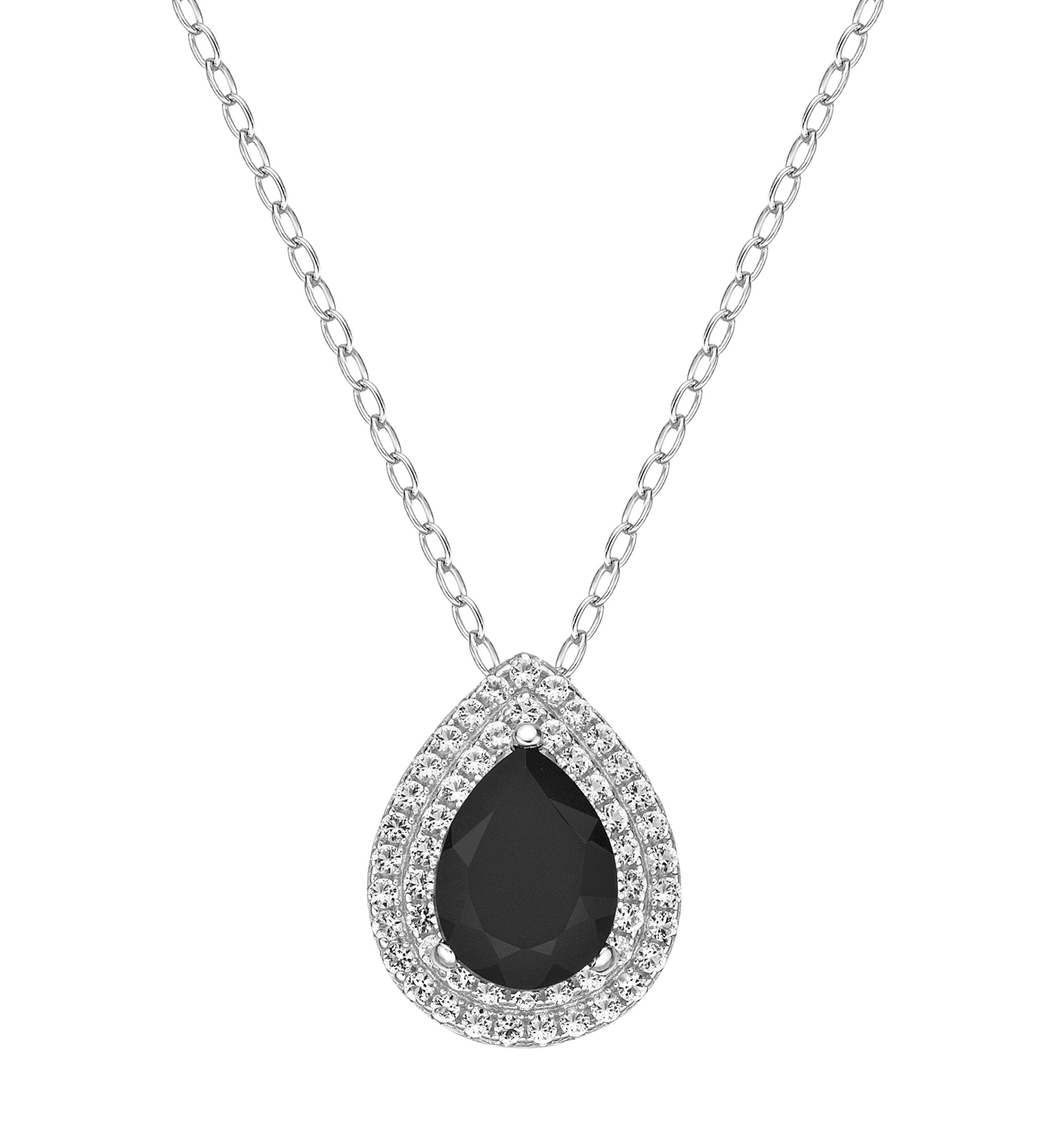 1 ct. t.w. Black Onyx and 1/2 ct. t.w. White Topaz Pendant Necklace in Sterling Silver