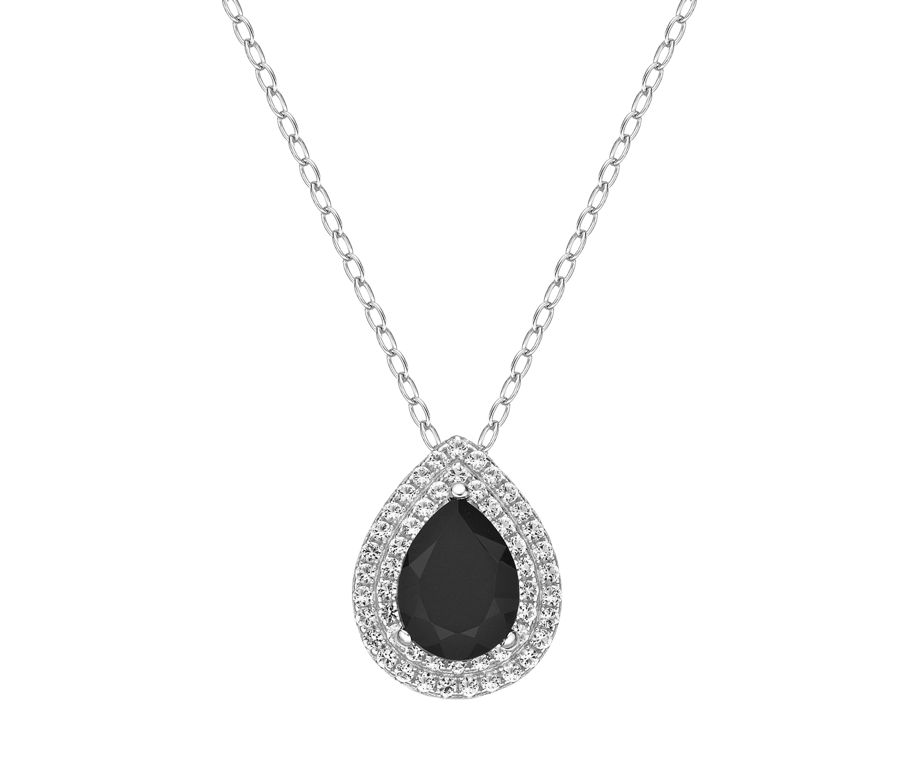 1 ct. t.w. Black Onyx and 1/2 ct. t.w. White Topaz Pendant Necklace in Sterling Silver