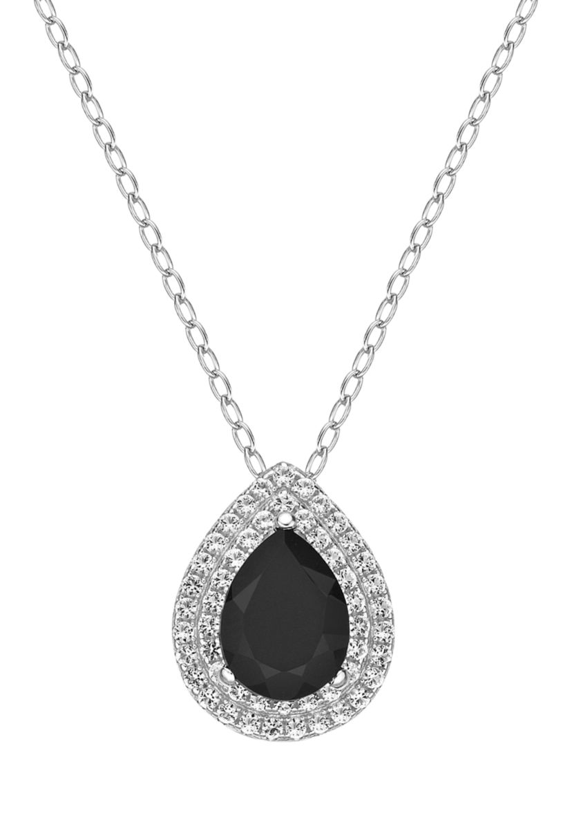 1 ct. t.w. Black Onyx and 1/2 ct. t.w. White Topaz Pendant Necklace in Sterling Silver
