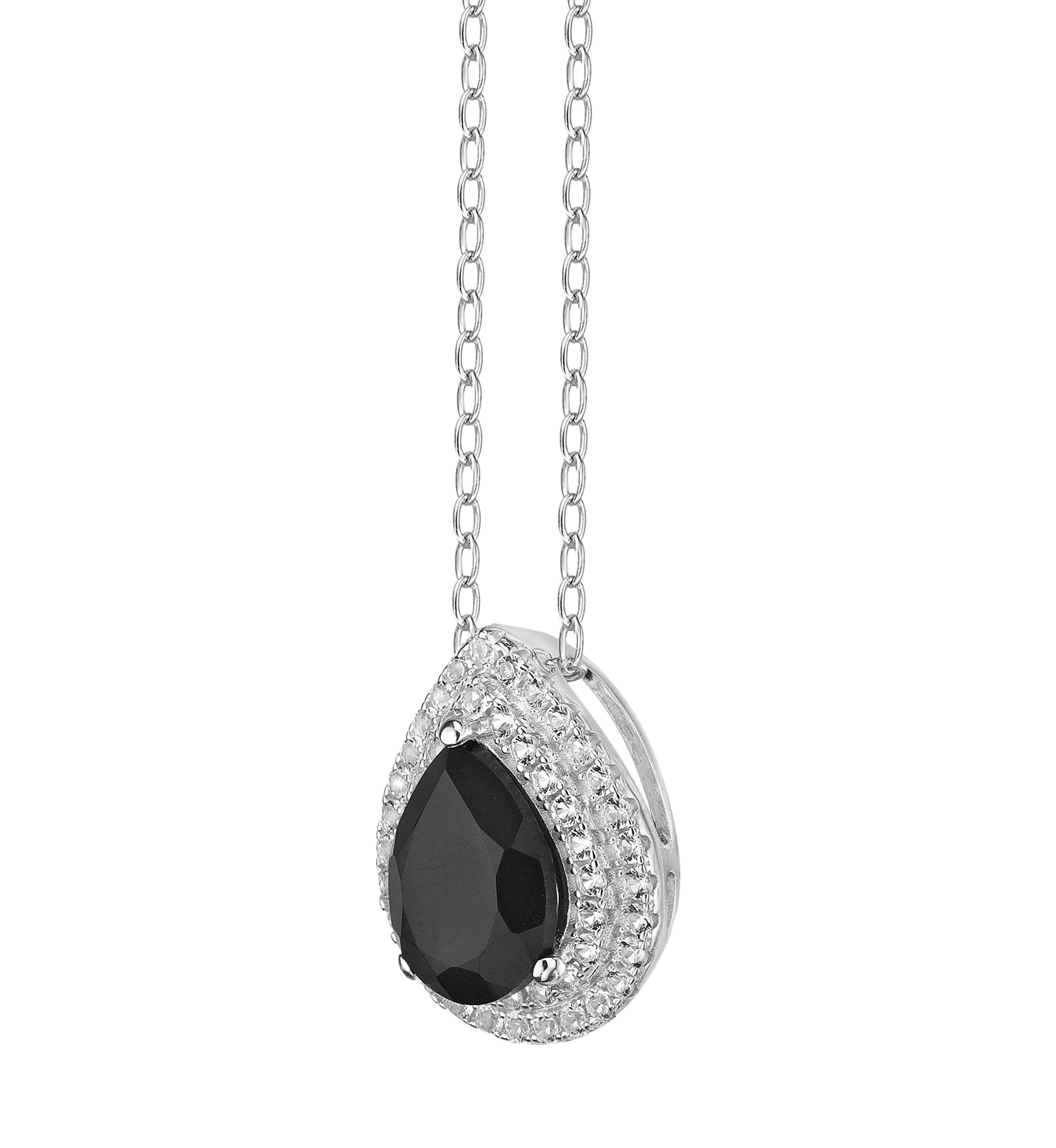 1 ct. t.w. Black Onyx and 1/2 ct. t.w. White Topaz Pendant Necklace in Sterling Silver