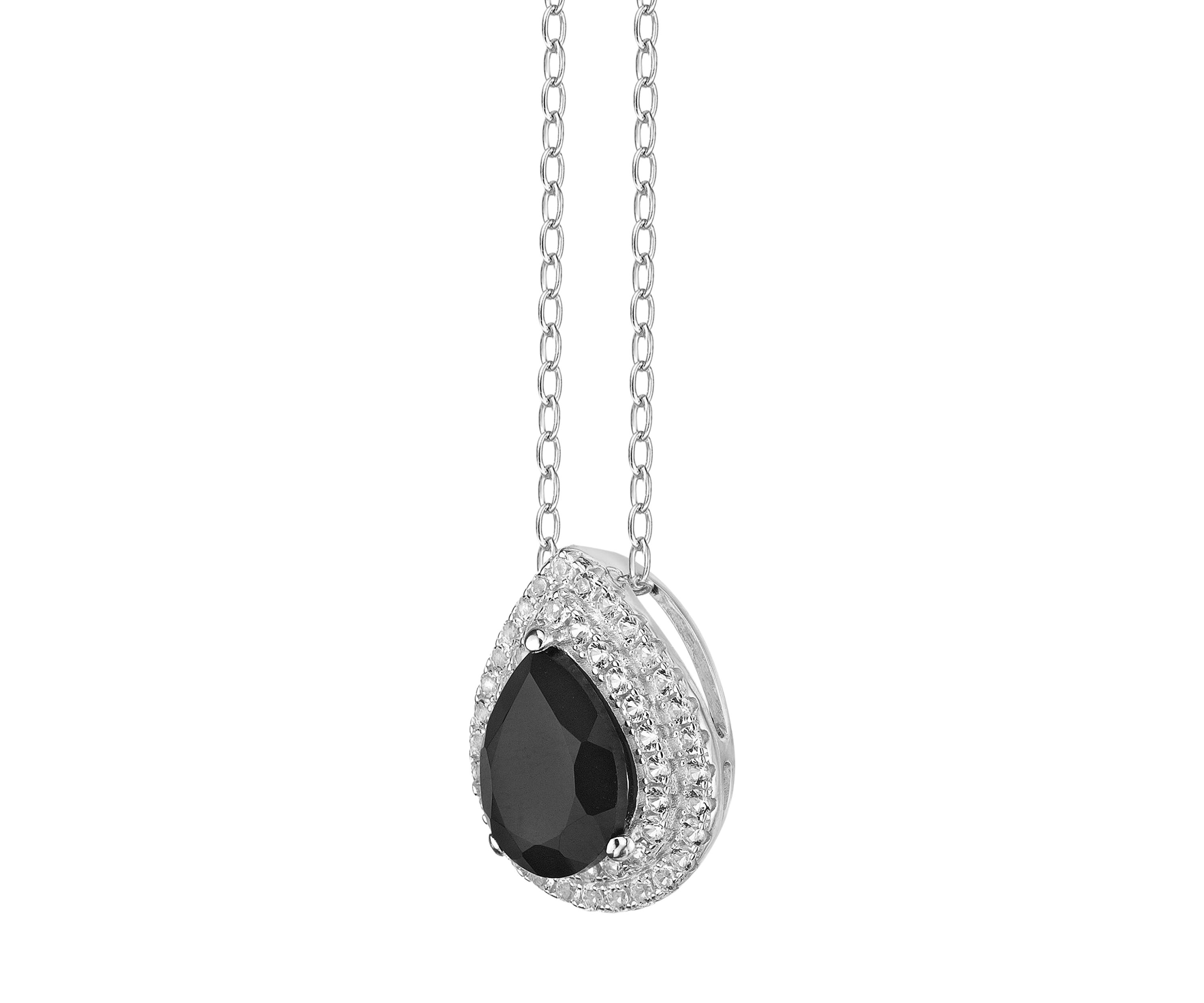 1 ct. t.w. Black Onyx and 1/2 ct. t.w. White Topaz Pendant Necklace in Sterling Silver