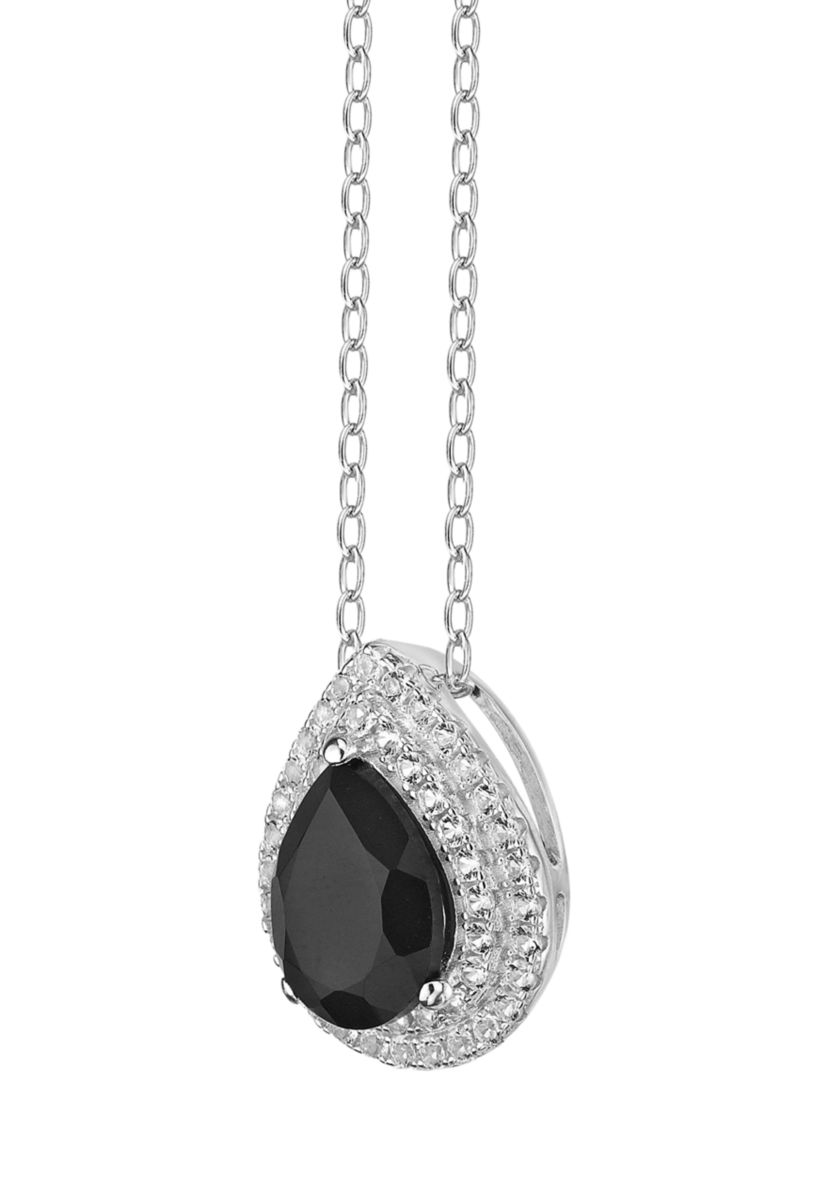 1 ct. t.w. Black Onyx and 1/2 ct. t.w. White Topaz Pendant Necklace in Sterling Silver