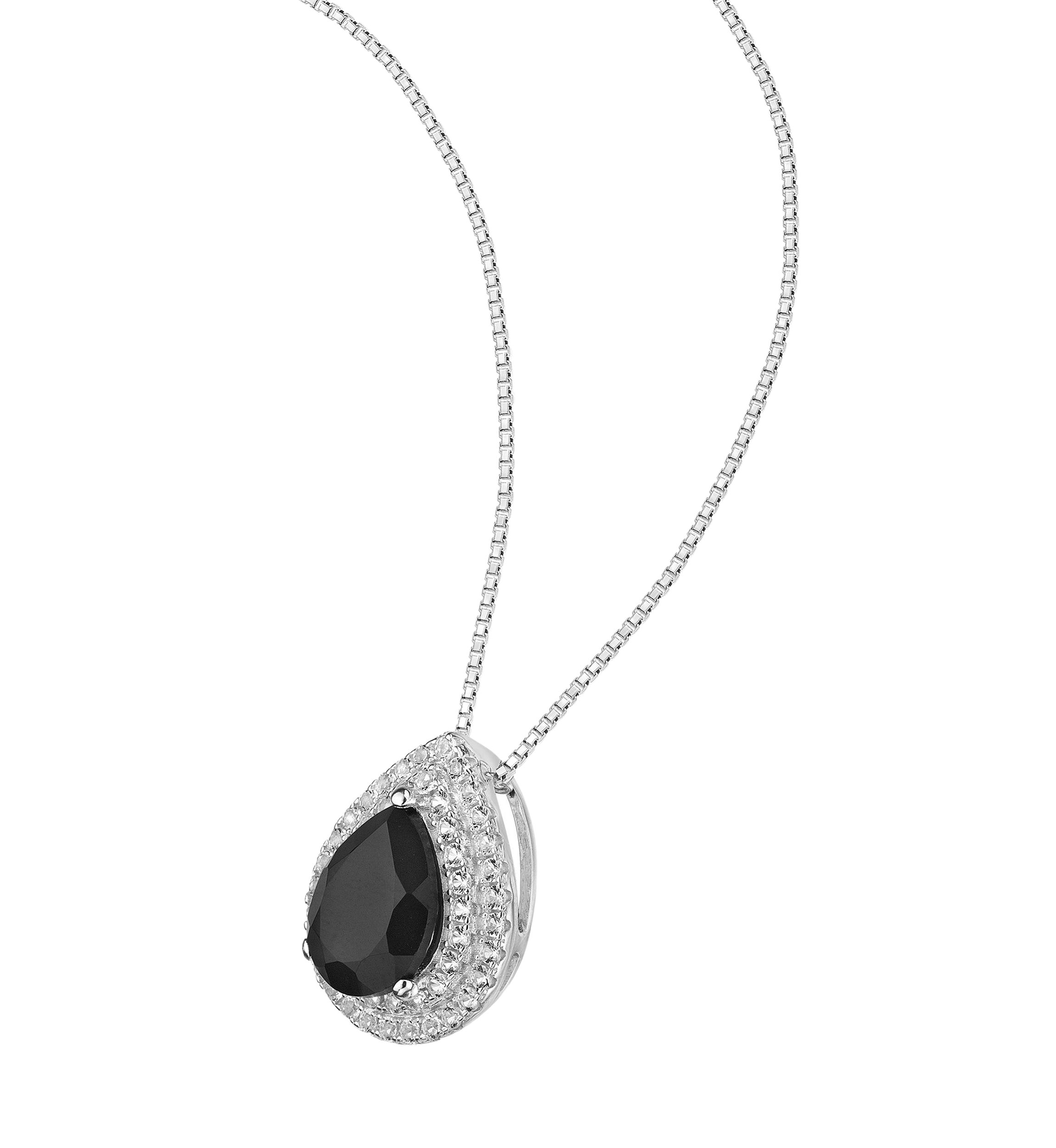 1 ct. t.w. Black Onyx and 1/2 ct. t.w. White Topaz Pendant Necklace in Sterling Silver