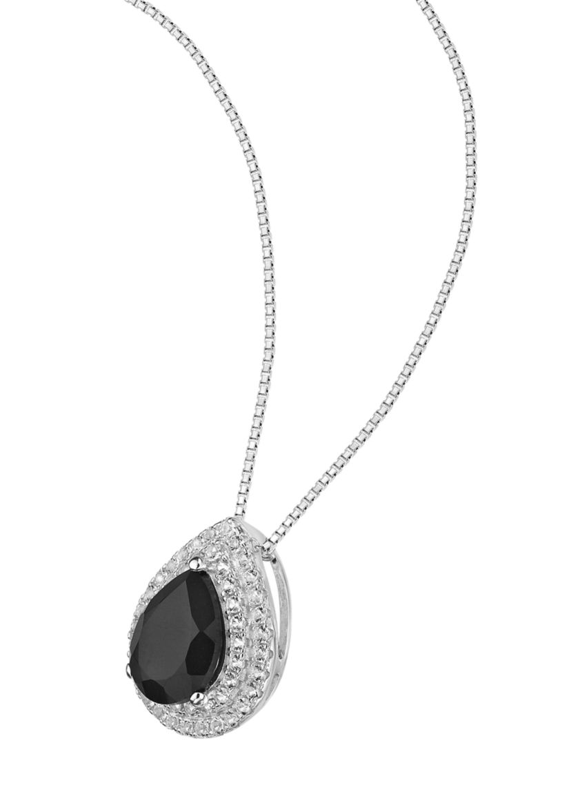 1 ct. t.w. Black Onyx and 1/2 ct. t.w. White Topaz Pendant Necklace in Sterling Silver
