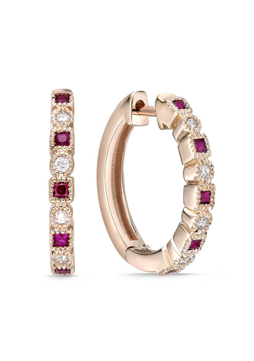 1/5 ct. t.w. Ruby and Diamond Accent Earrings in 10K Rose Gold