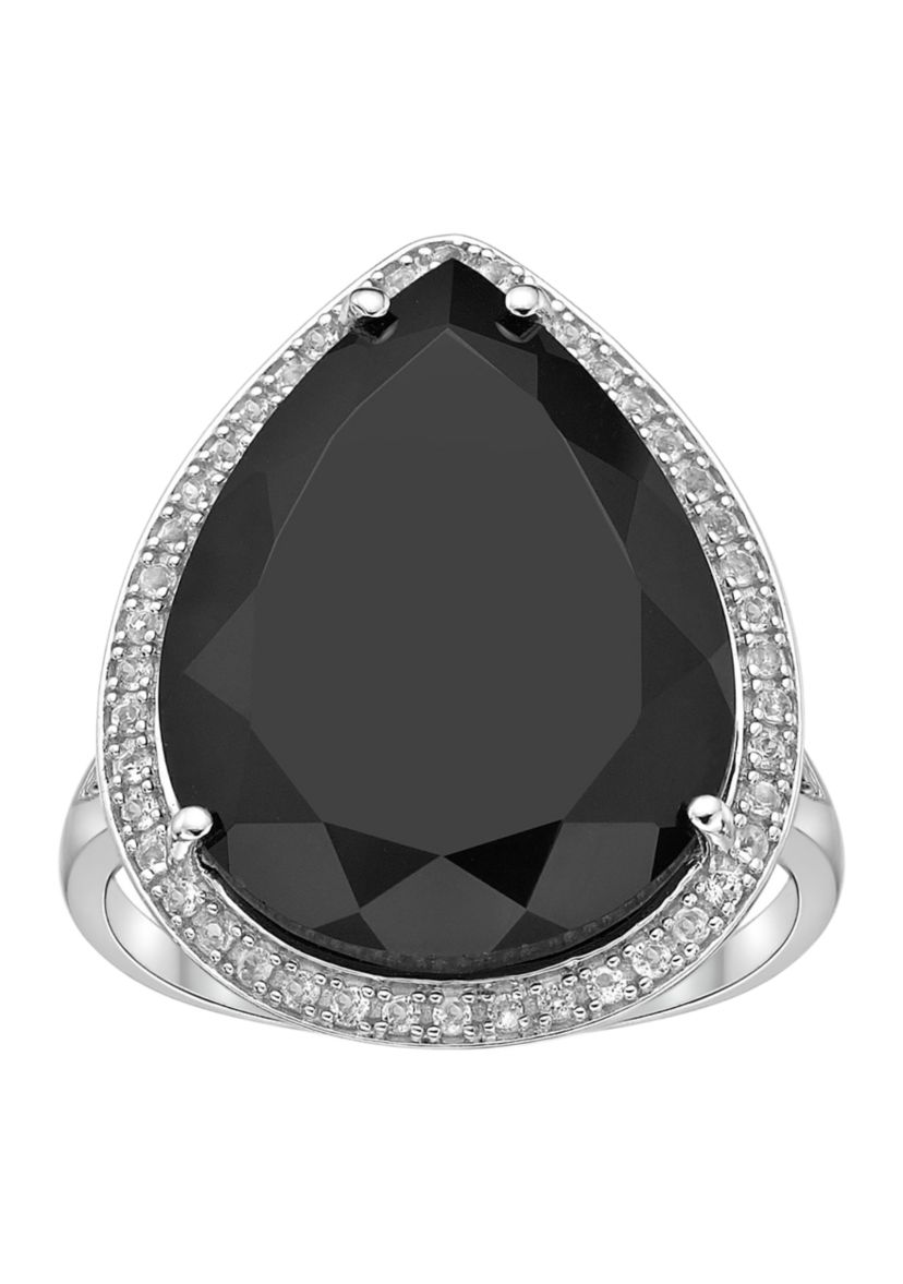 15 ct t.w. Black Onyx and 1/5 ct. t.w. White Topaz Ring in Sterling Silver