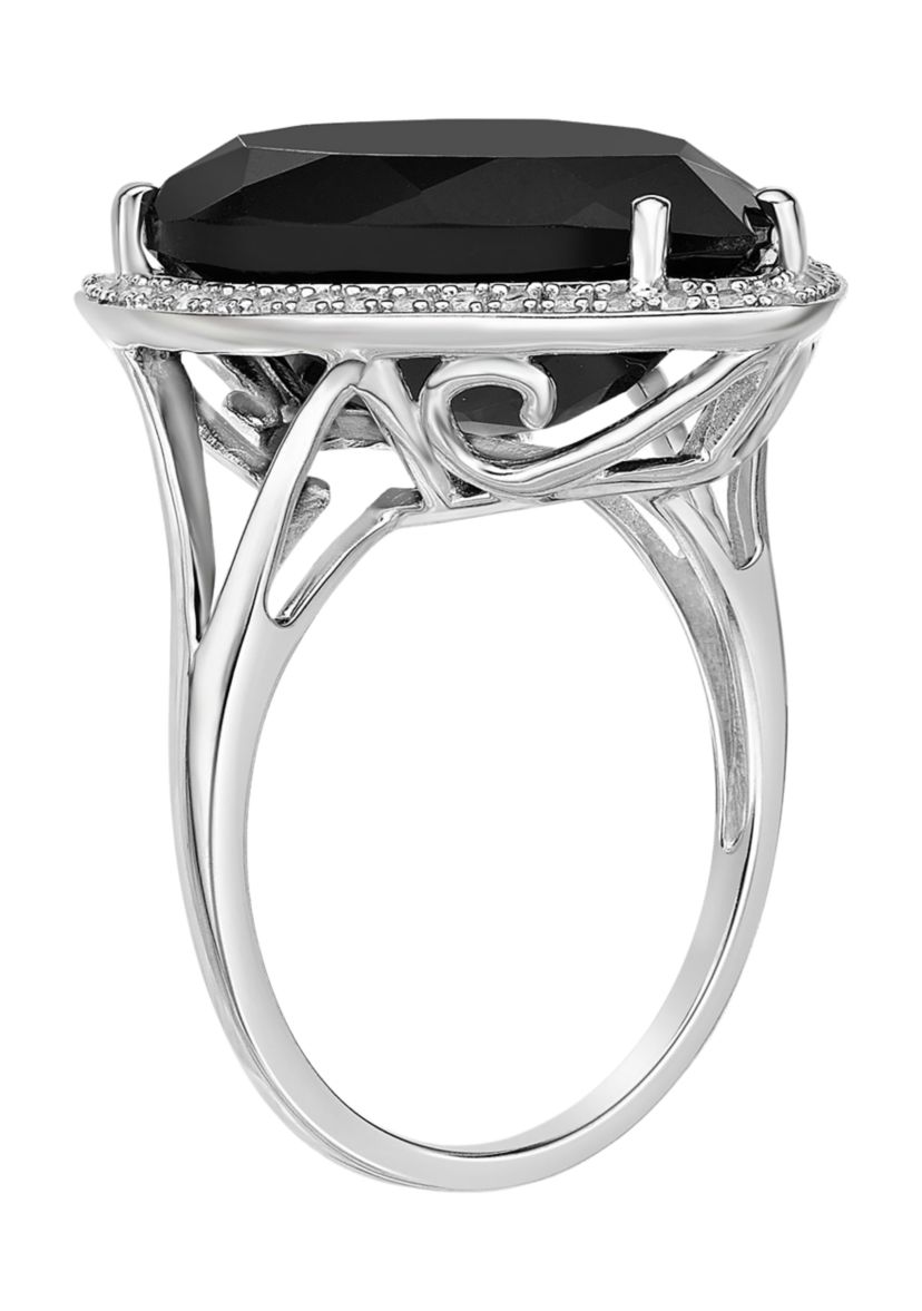 15 ct t.w. Black Onyx and 1/5 ct. t.w. White Topaz Ring in Sterling Silver