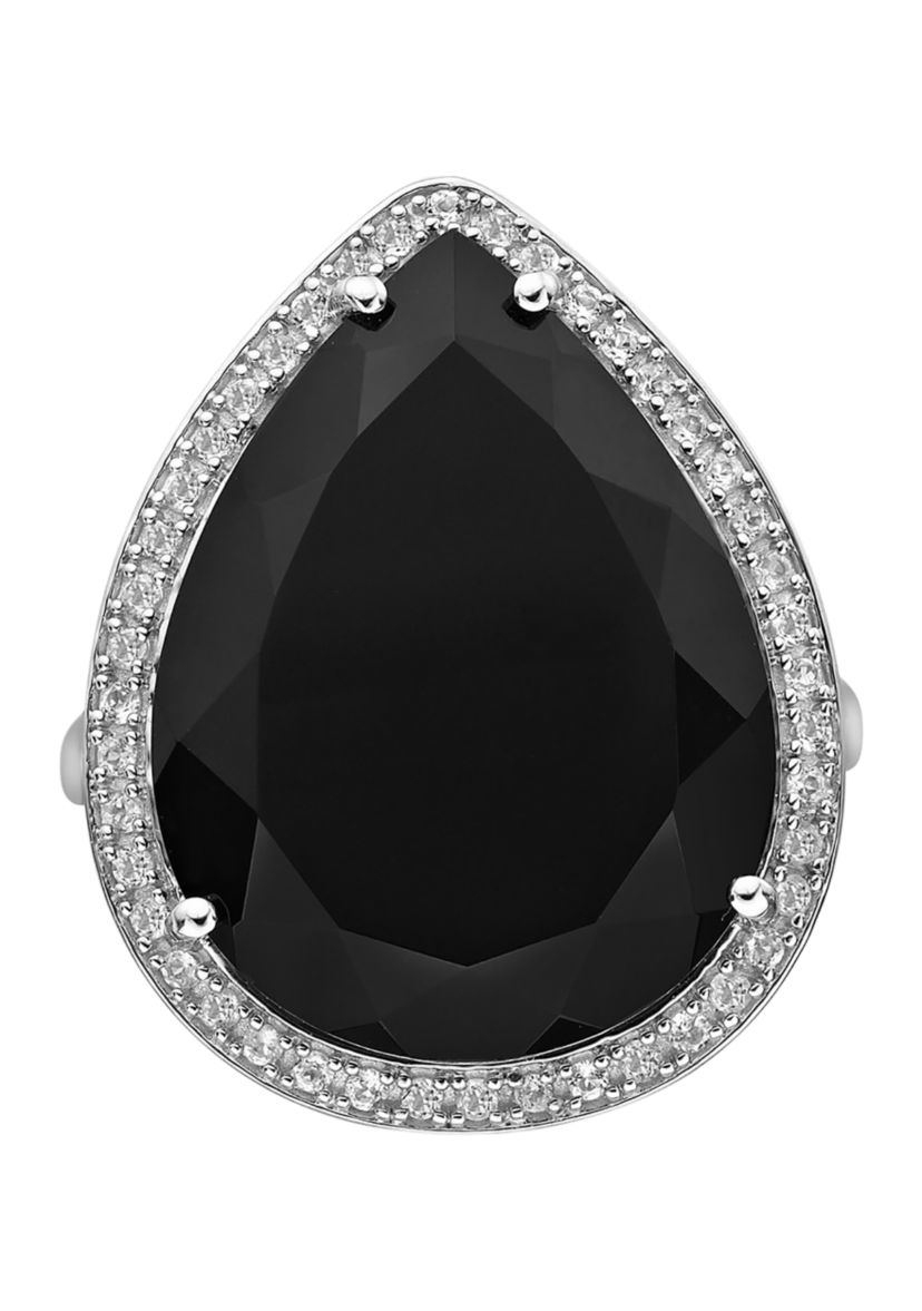 15 ct t.w. Black Onyx and 1/5 ct. t.w. White Topaz Ring in Sterling Silver