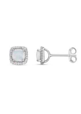 Gemminded Lab Created 0.52 ct. t.w. Lab-created Opal and 1/6 ct. t.w. Lab-Created White Sapphire Earrings in Sterling Silver