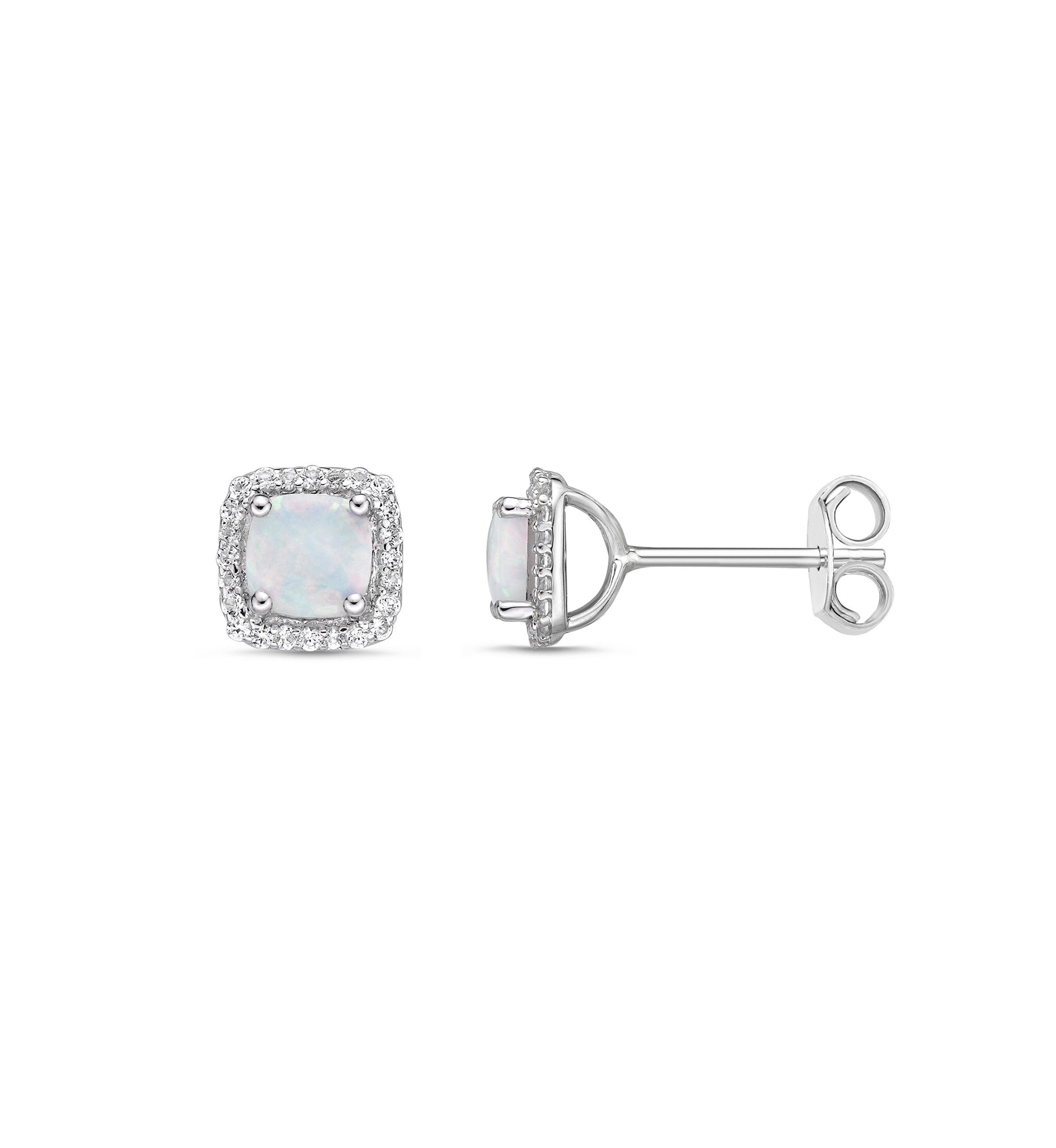 Lab Created 0.52 ct. t.w. Lab-created Opal and 1/6 ct. t.w. Lab-Created White Sapphire Earrings in Sterling Silver
