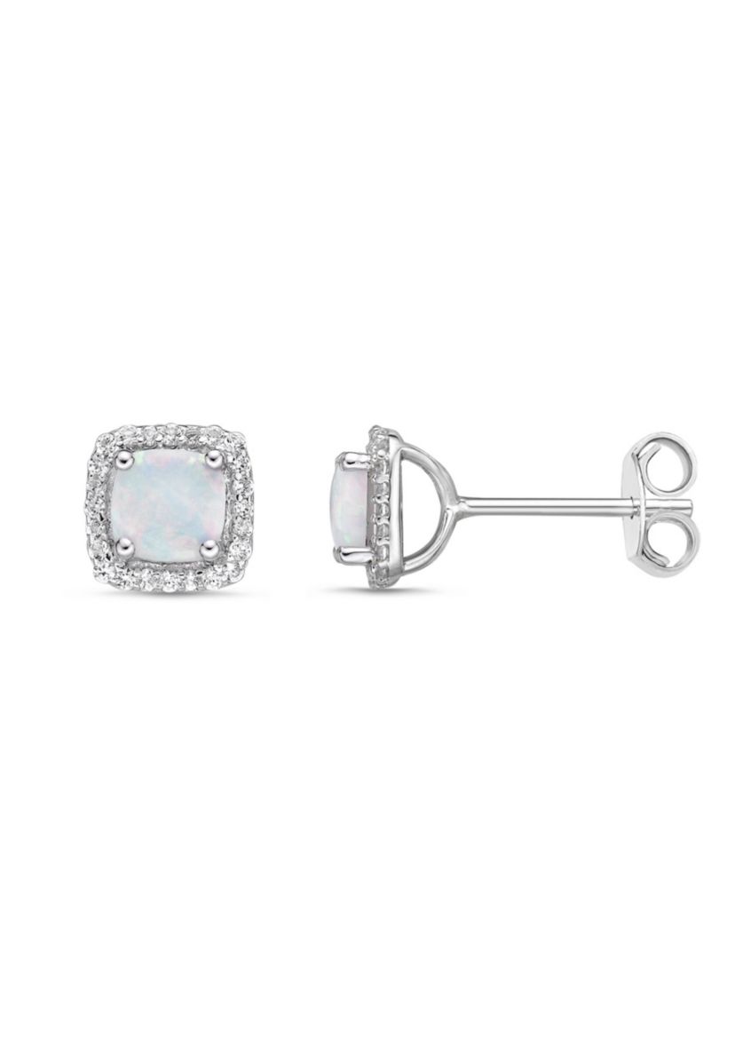 Lab Created 0.52 ct. t.w. Lab-created Opal and 1/6 ct. t.w. Lab-Created White Sapphire Earrings in Sterling Silver