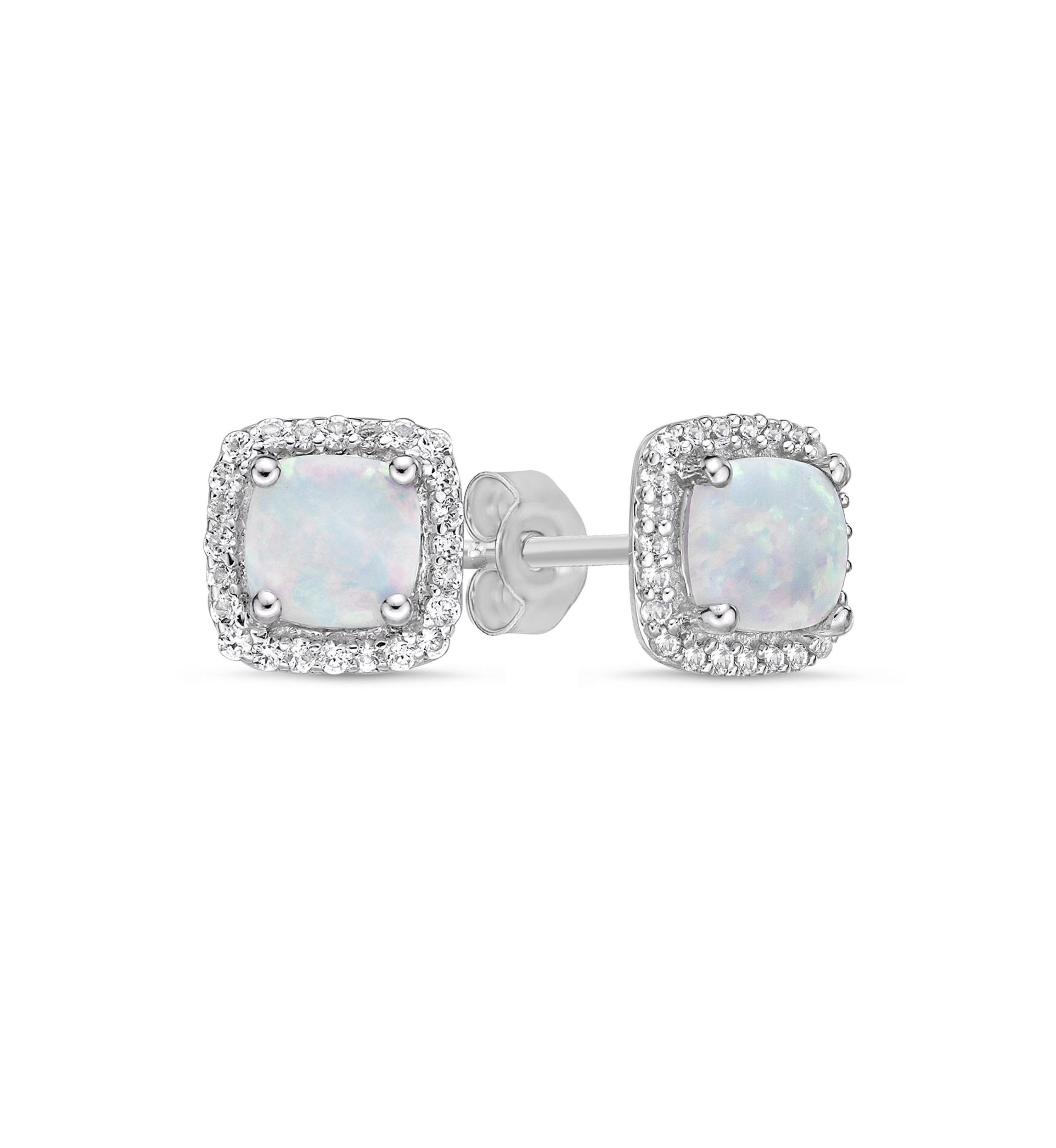 Lab Created 0.52 ct. t.w. Lab-created Opal and 1/6 ct. t.w. Lab-Created White Sapphire Earrings in Sterling Silver