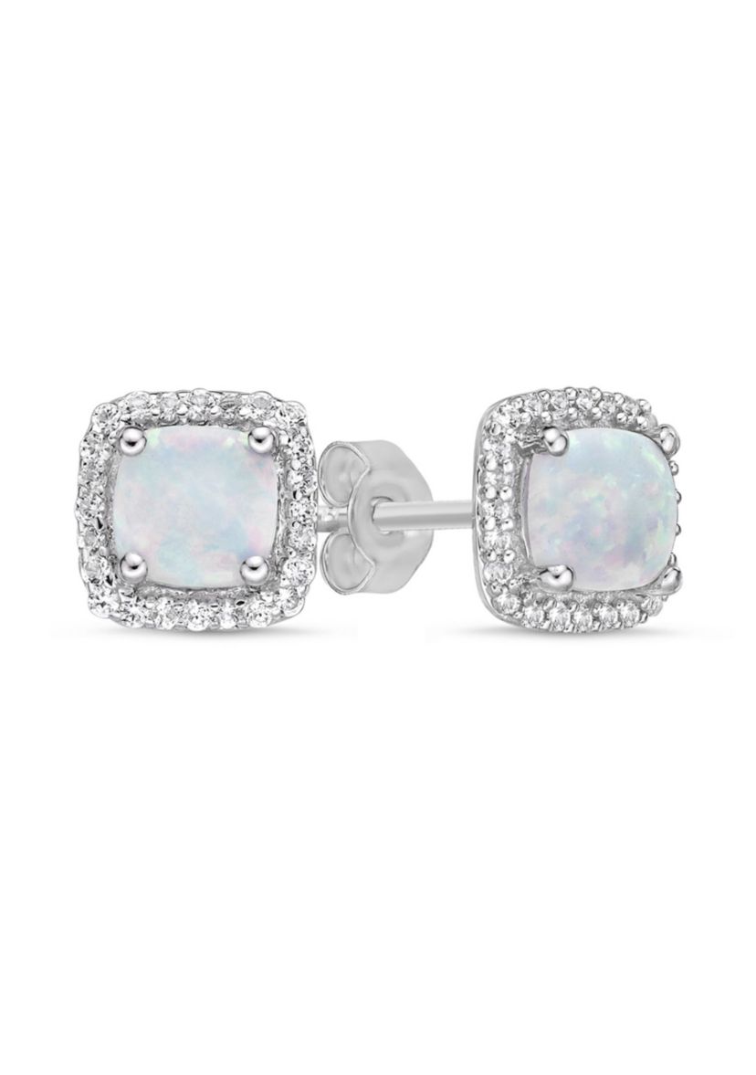 Lab Created 0.52 ct. t.w. Lab-created Opal and 1/6 ct. t.w. Lab-Created White Sapphire Earrings in Sterling Silver