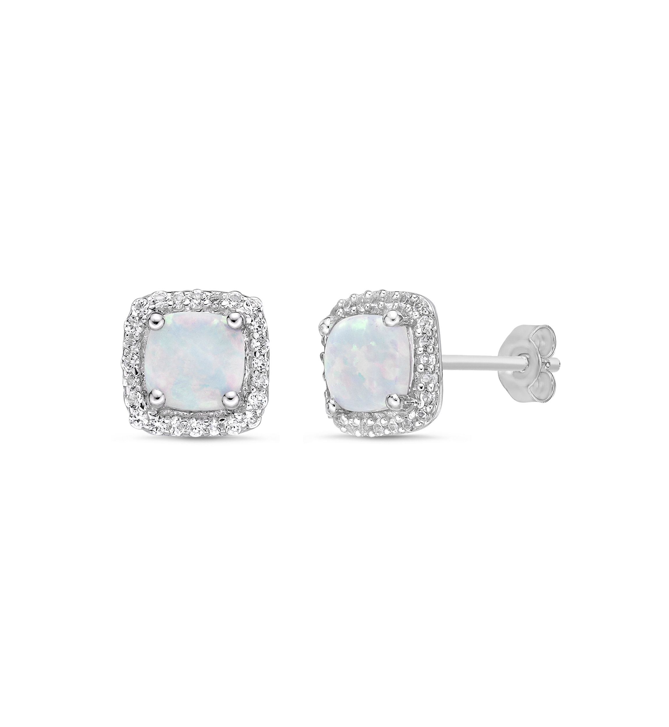 Lab Created 0.52 ct. t.w. Lab-created Opal and 1/6 ct. t.w. Lab-Created White Sapphire Earrings in Sterling Silver